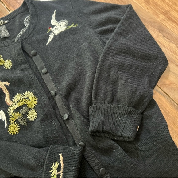Lucky Brand Crane Embroidery Cottagecore Cardigan Lambswool Blend Soft Knit Sz S - Picture 5 of 12